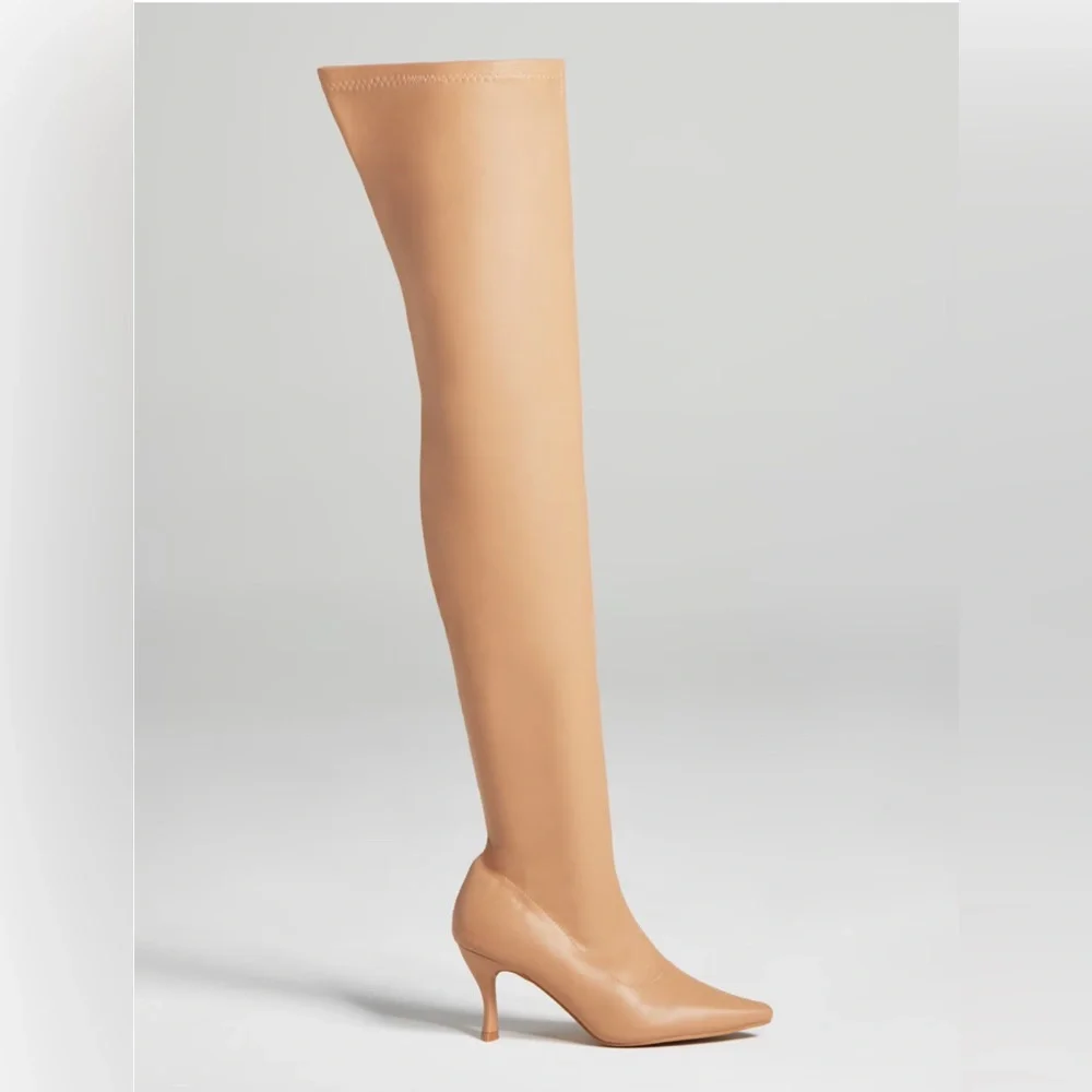 Nude Vegan Leather Over the Knee Stiletto Boots